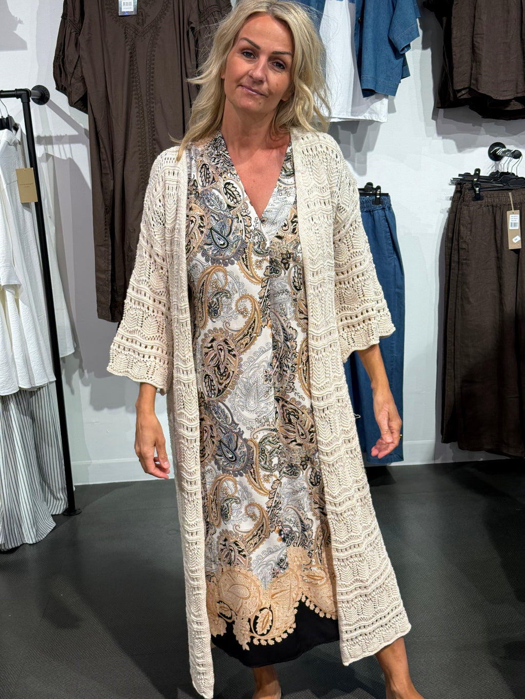 Virkad kaftan beige