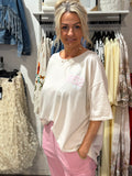 Oversized T-shirt beige med tryck