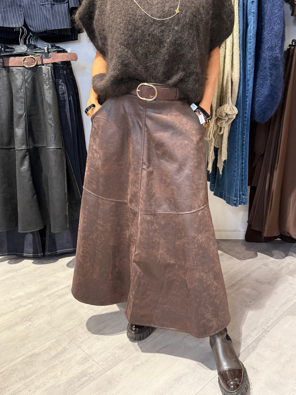 A-LINE SKIRT - BROWN