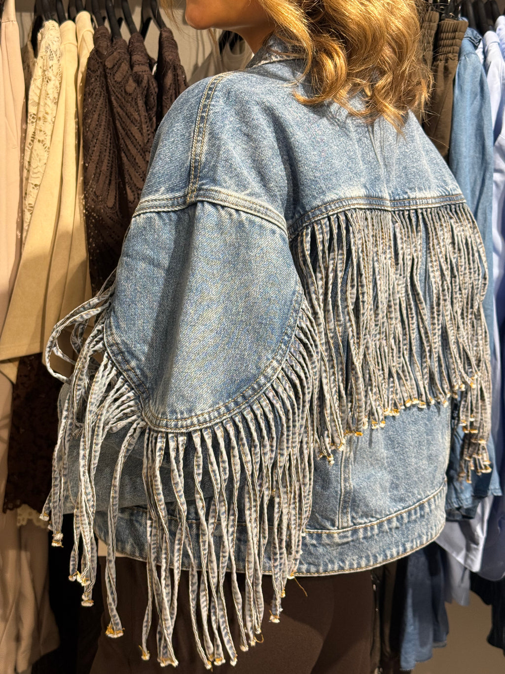 Denim fringe jacket