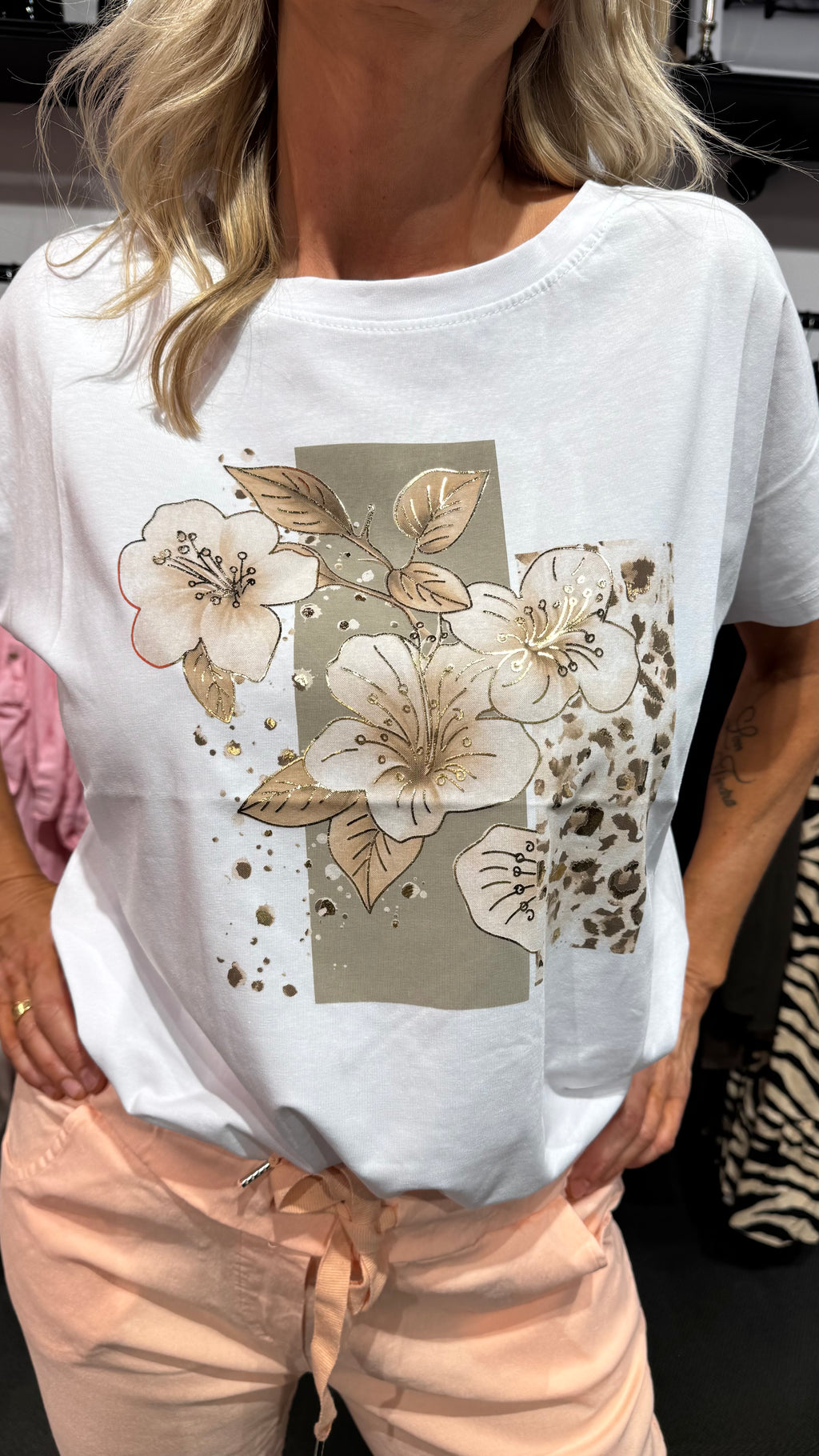 T-shirt flower - green/beige