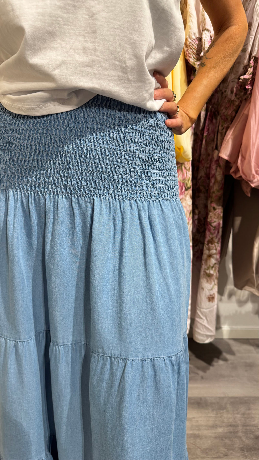 Smock kjol denim - ljusblå