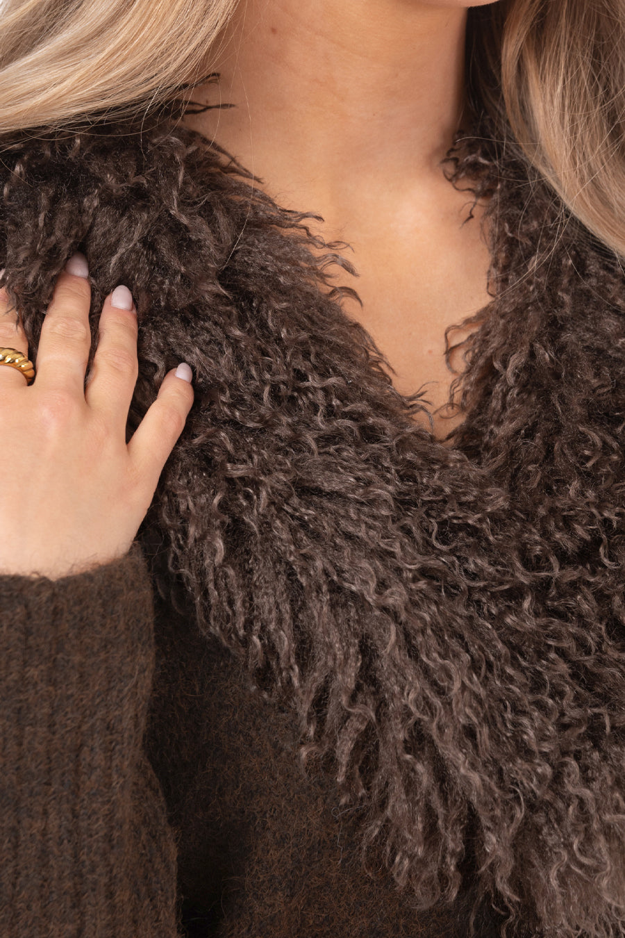 LAUREL FUR CARDIGAN ESPRESSO BROWN