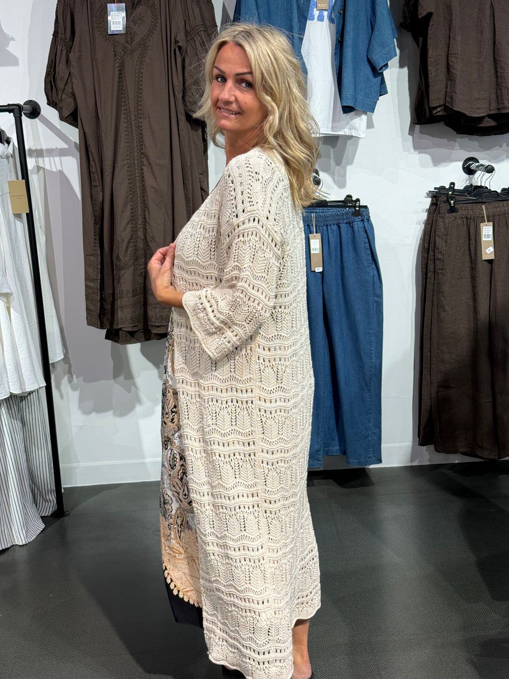 Virkad kaftan beige