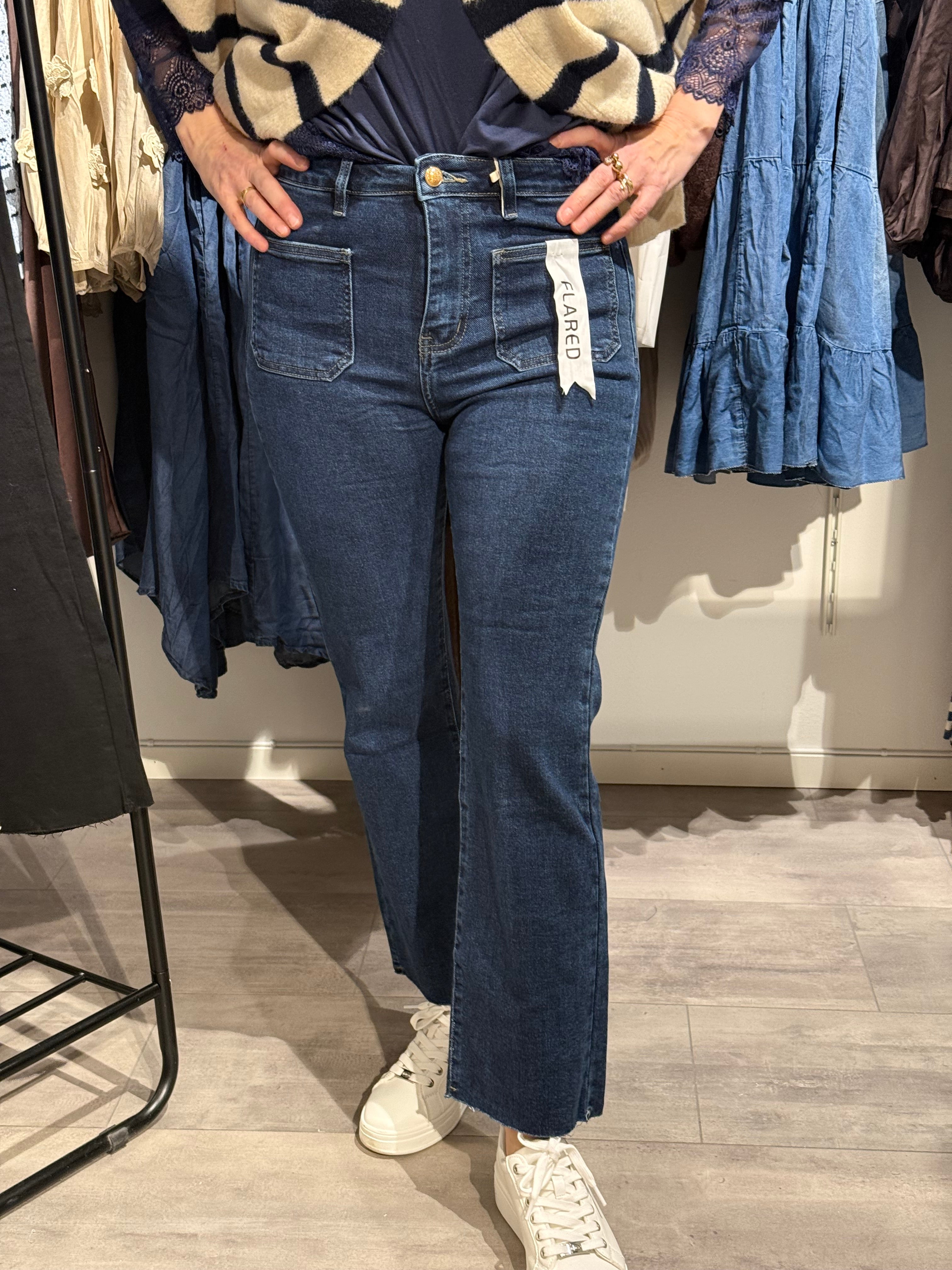 Flare jeans pocket - mörkblå