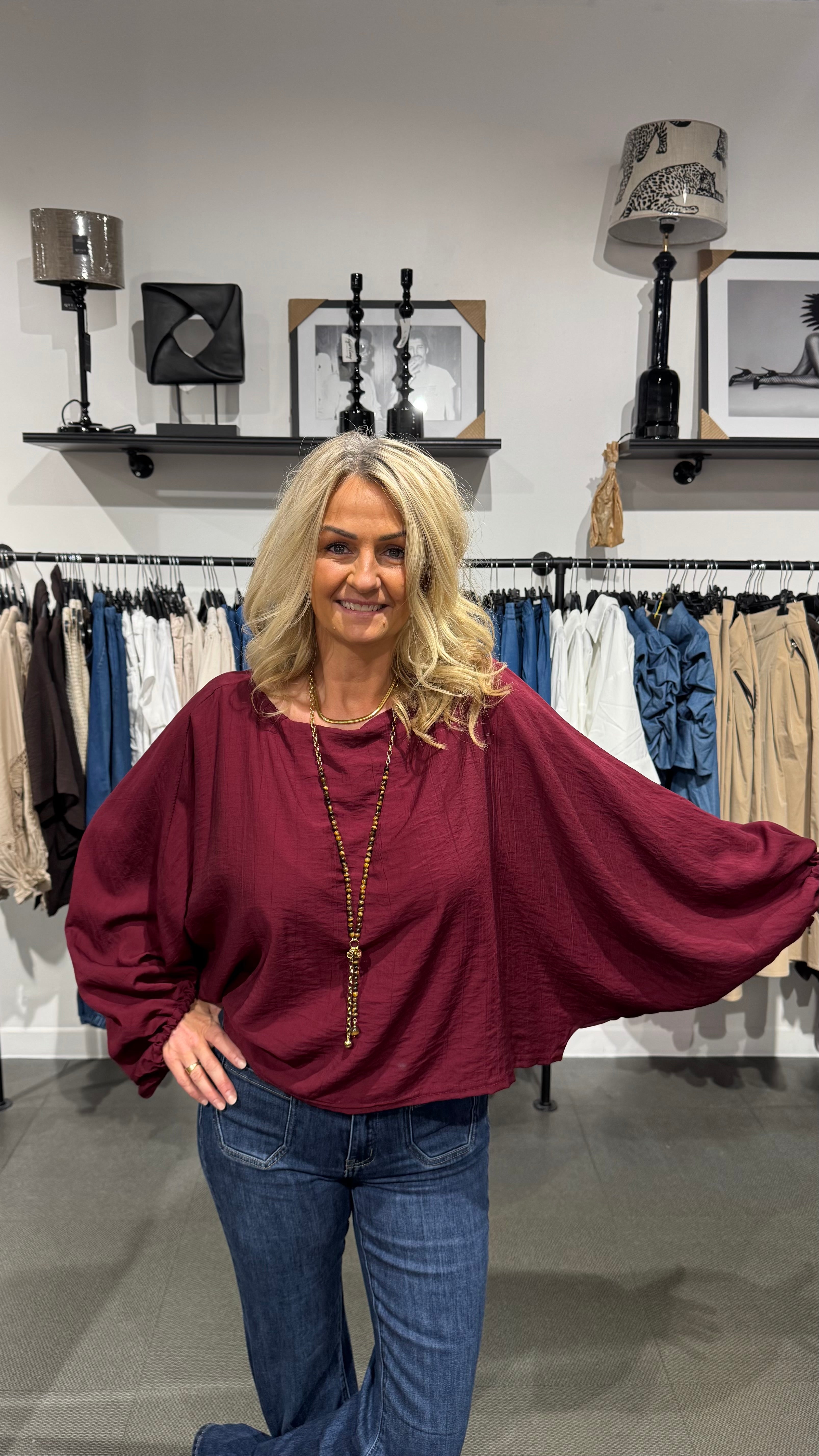 Poncho blus Lisa - vinröd