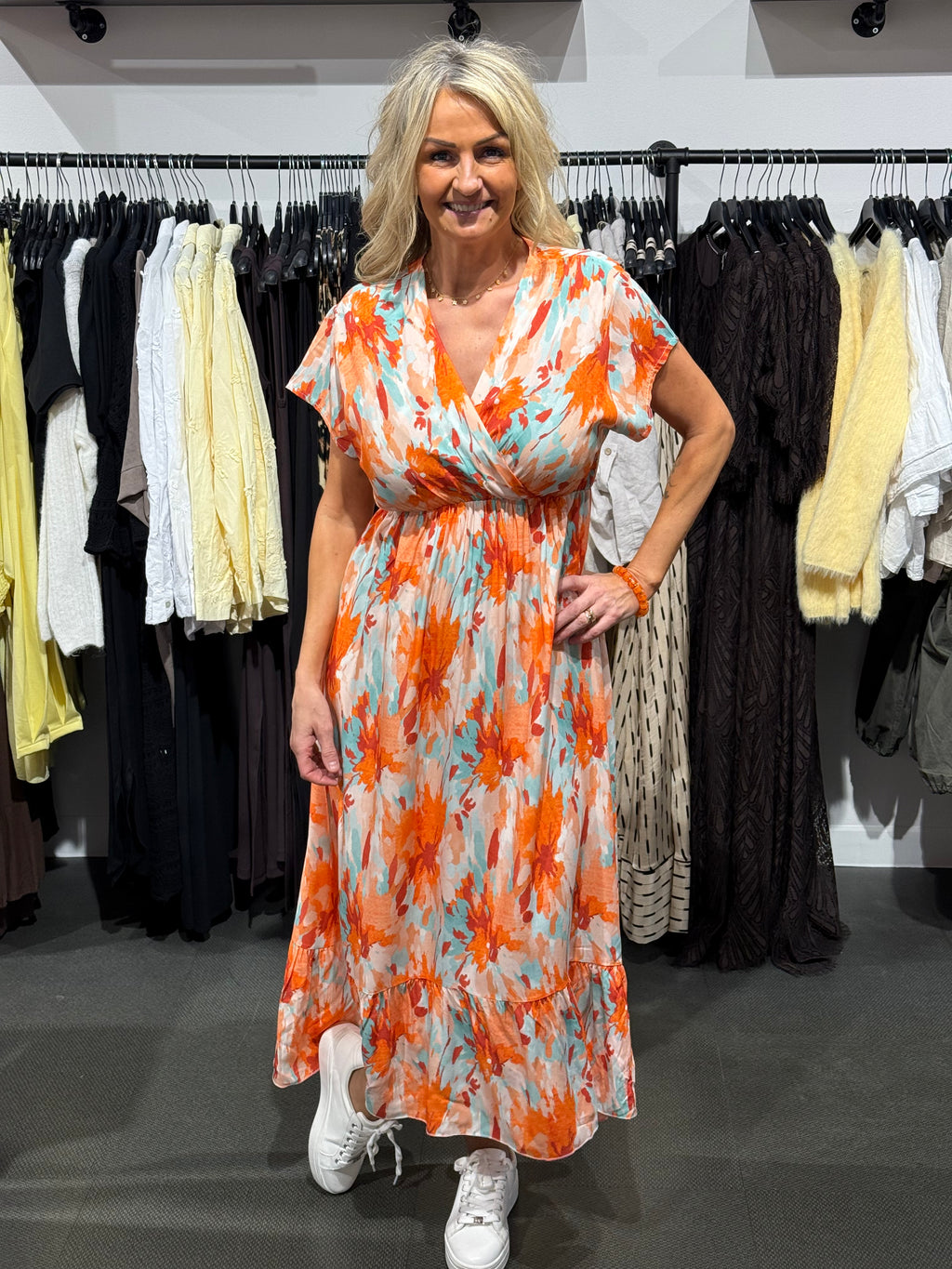 Camilla klänning- orange/turkos