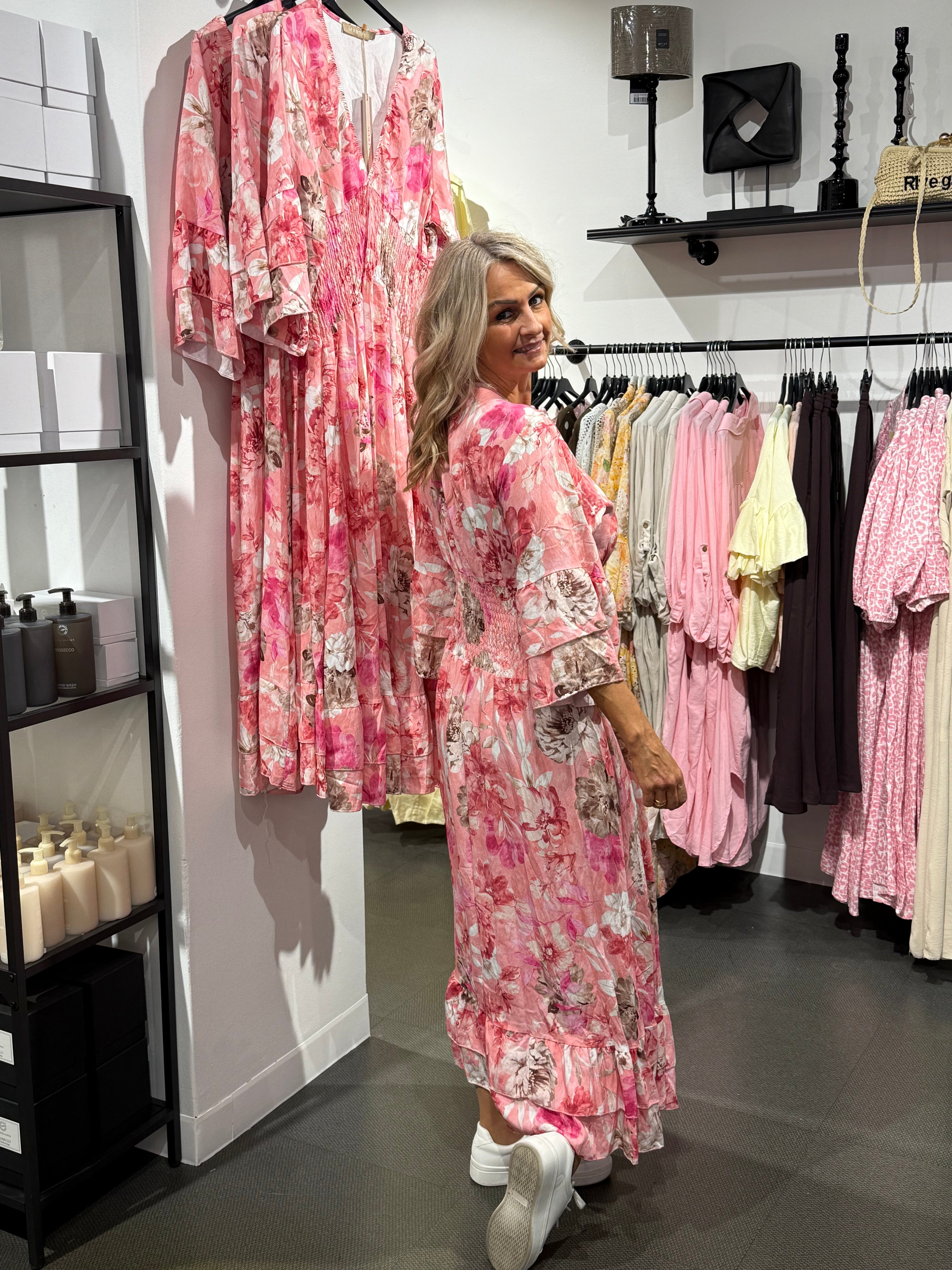 Flower dress, smock - pink