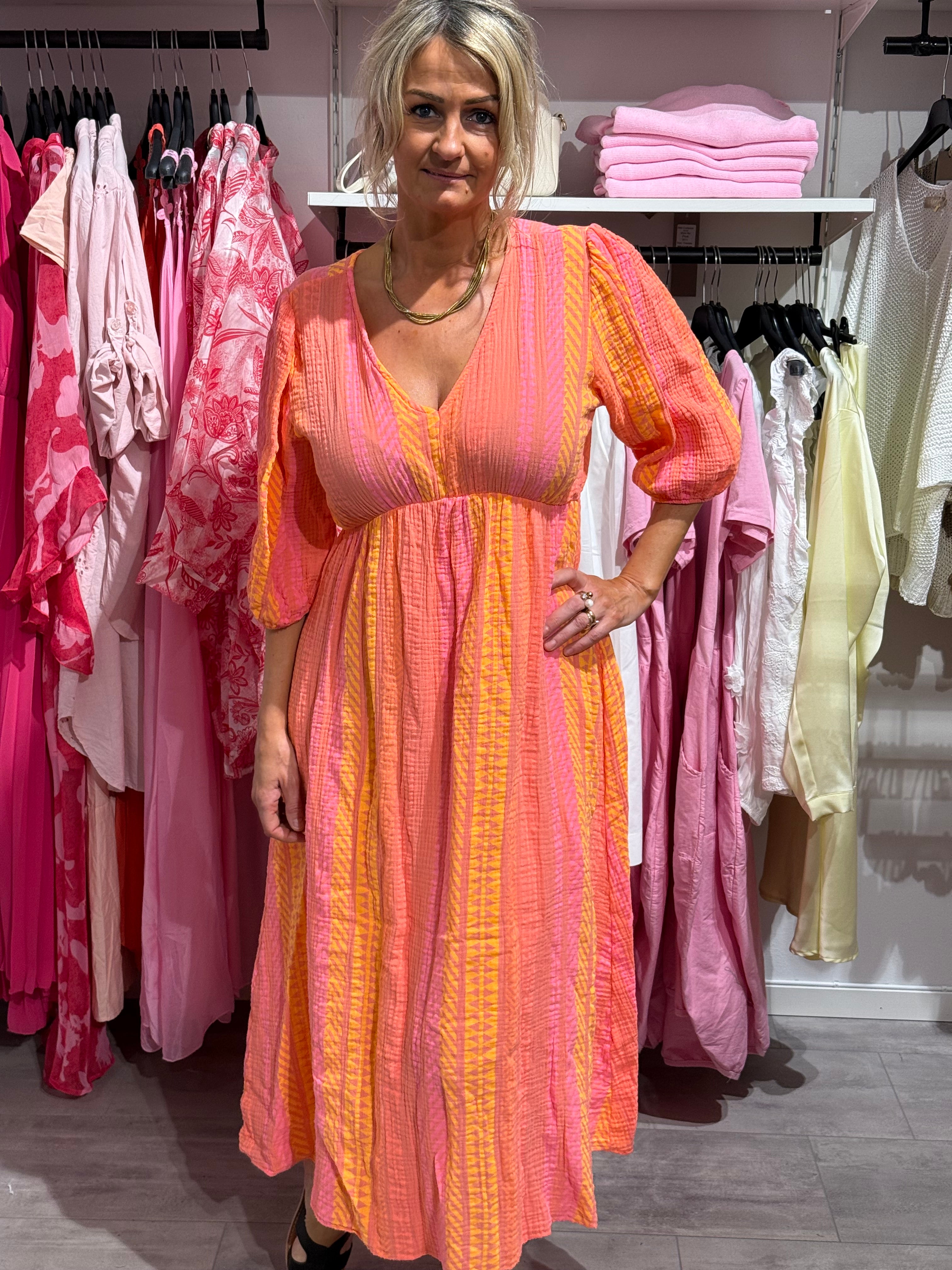 Summer dress, patterned, fuchsia/orange