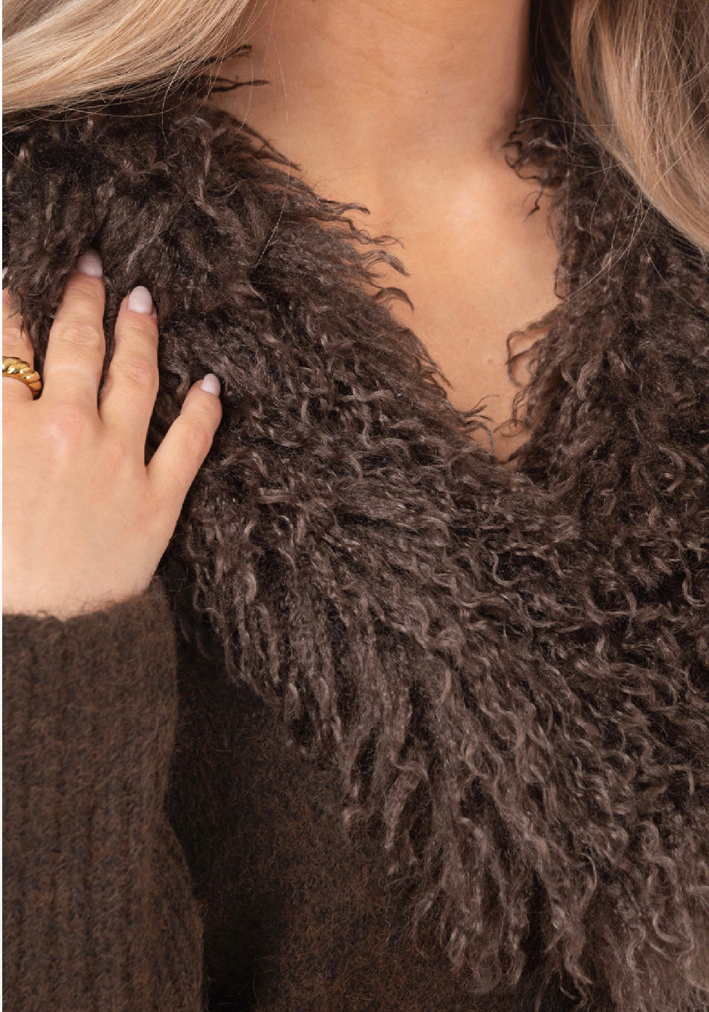 LAUREL FUR CARDIGAN ESPRESSO BROWN