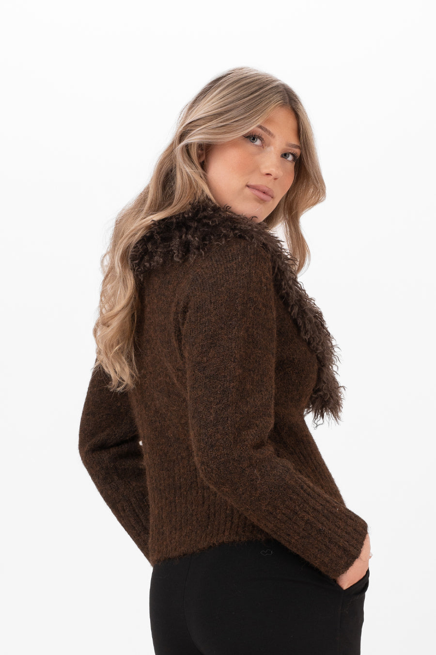 LAUREL FUR CARDIGAN ESPRESSO BROWN