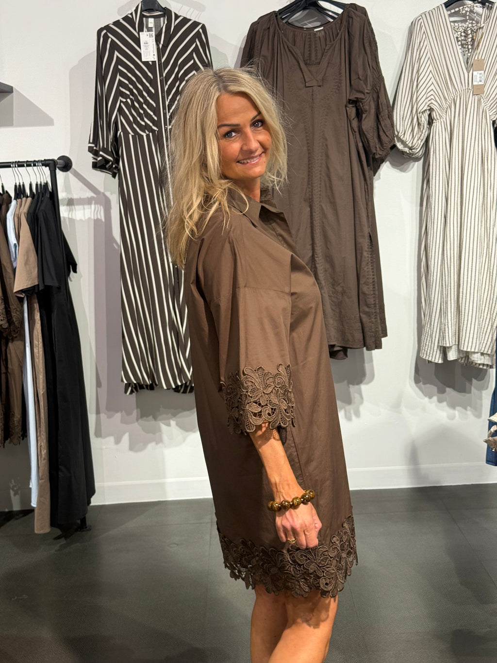 Klara Embrodery Dress - Brown