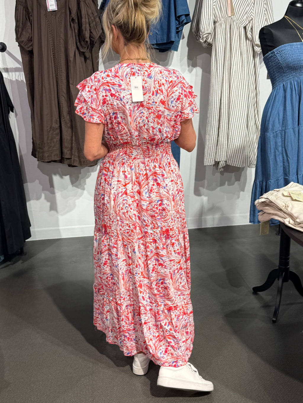 Olivia dress- red/blue