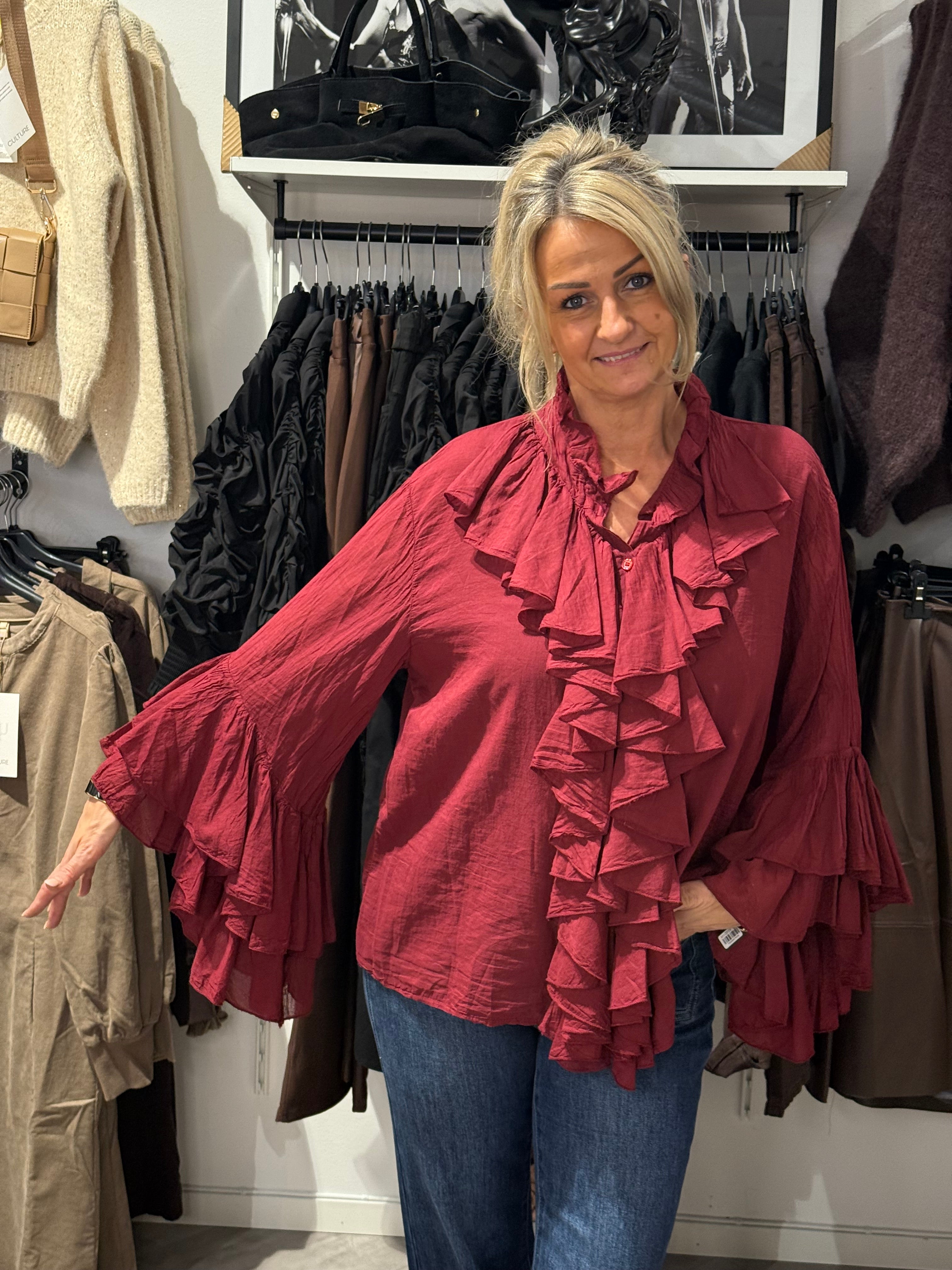 Blouse ruffle burgundy