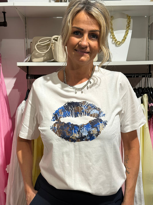 T-shirt med läppar blå