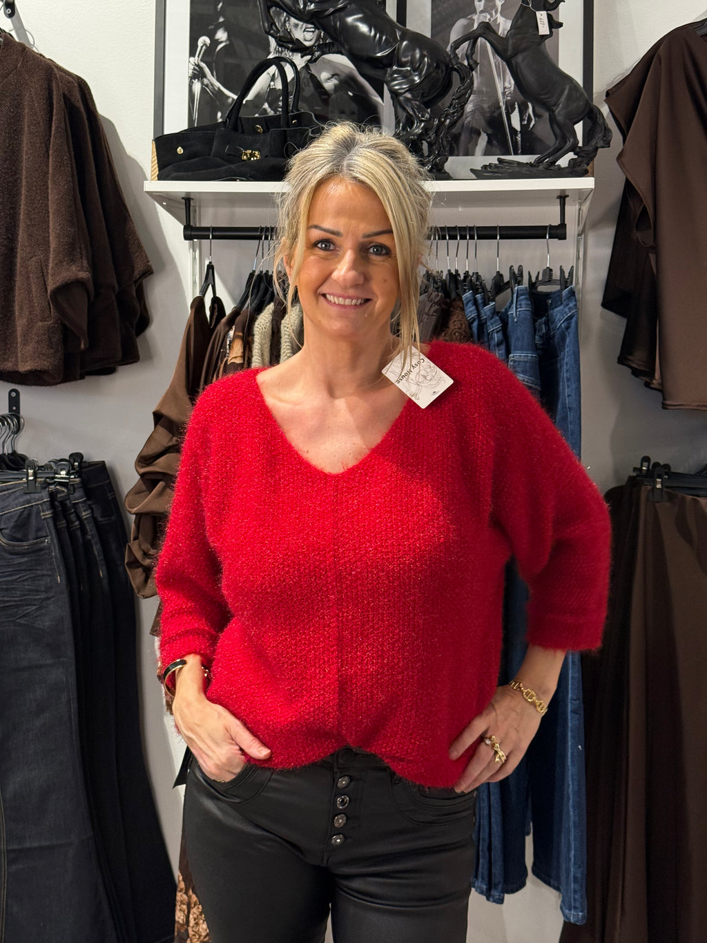 Linn glittery sweater - v-neck red