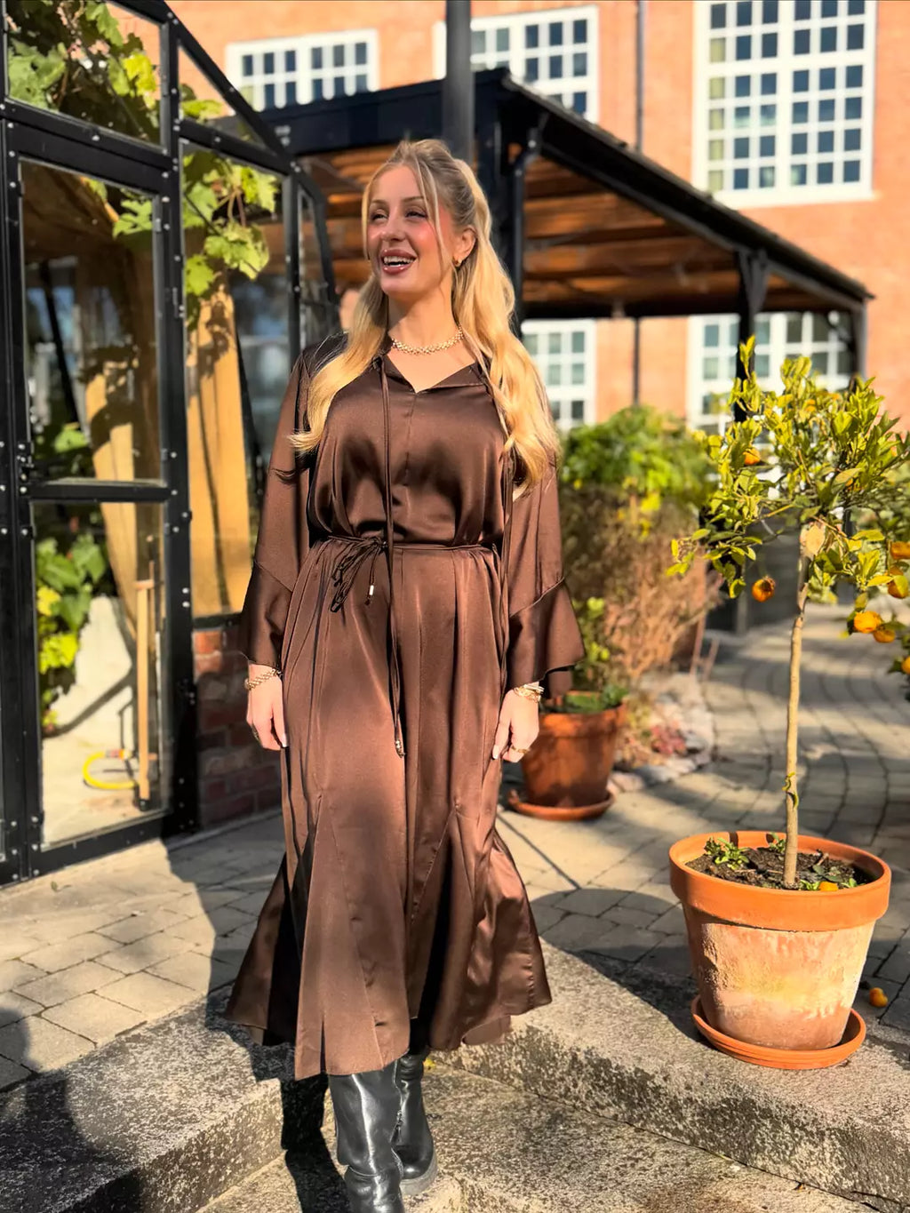 Shiny maxi dress Brown