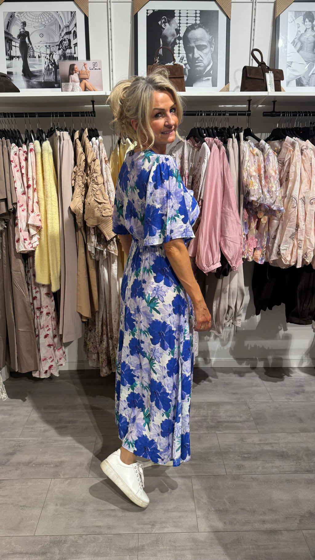 Klänning crepe - flower Blue