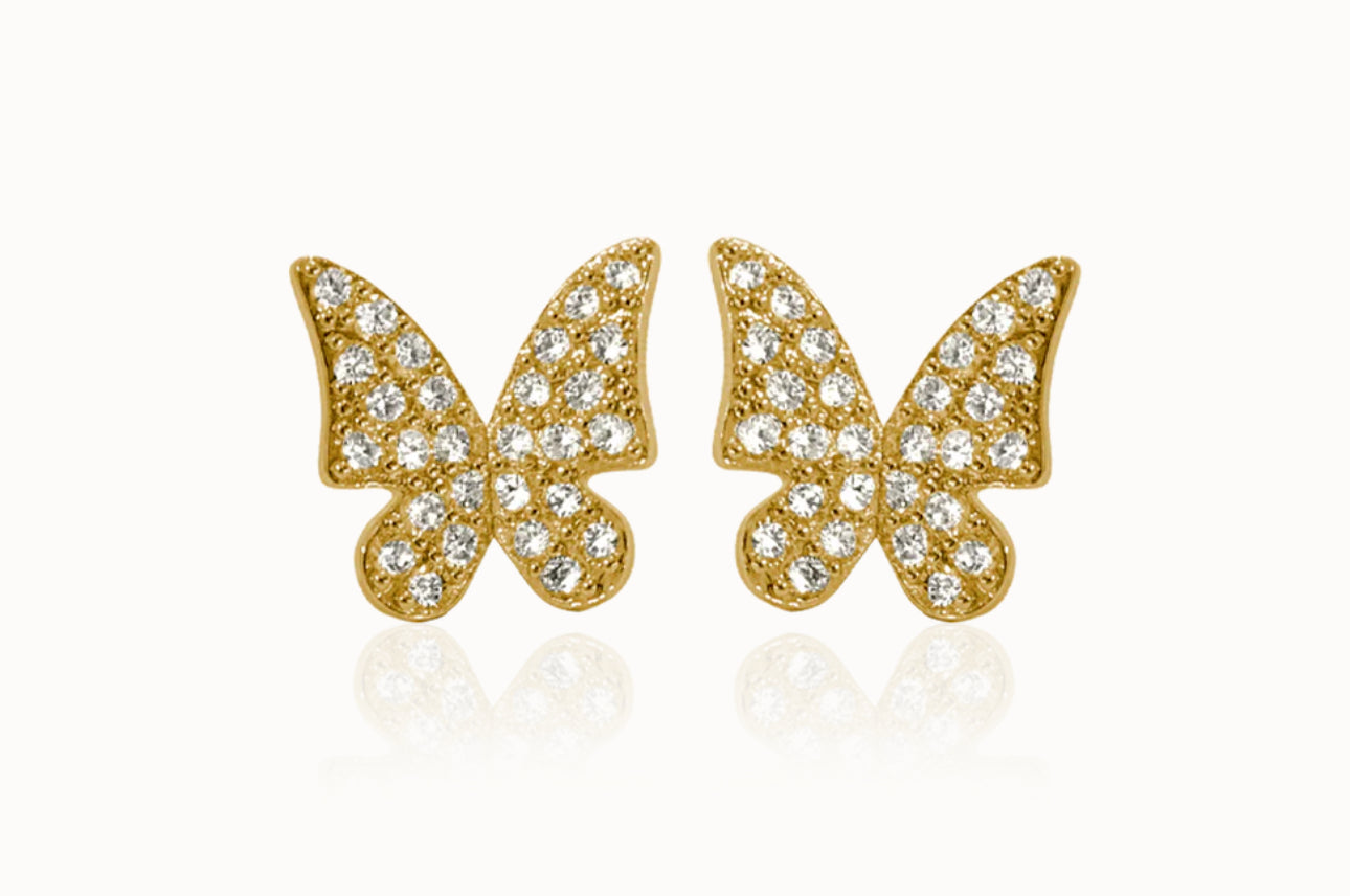 Butterfly sparkle big earrings - guld