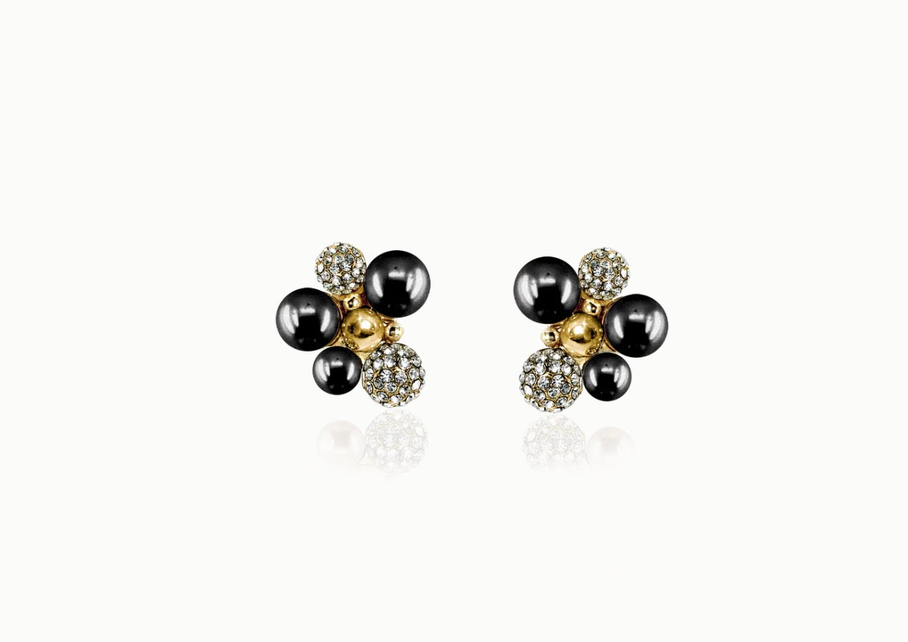 BERRY PEARL SPARKLE STUD EARRINGS - BLACK