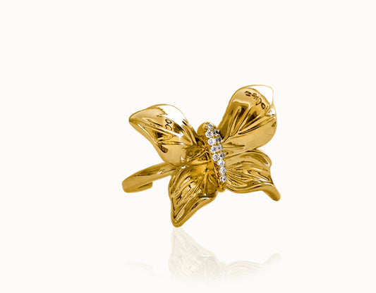 Papillon crystal ring - guld