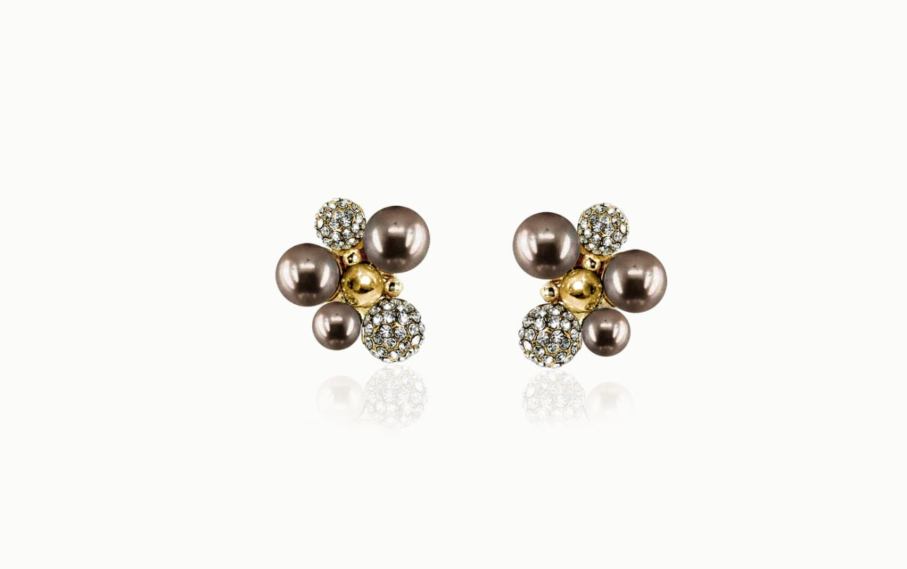 BERRY PEARL SPARKLE STUD EARRINGS - BROWN