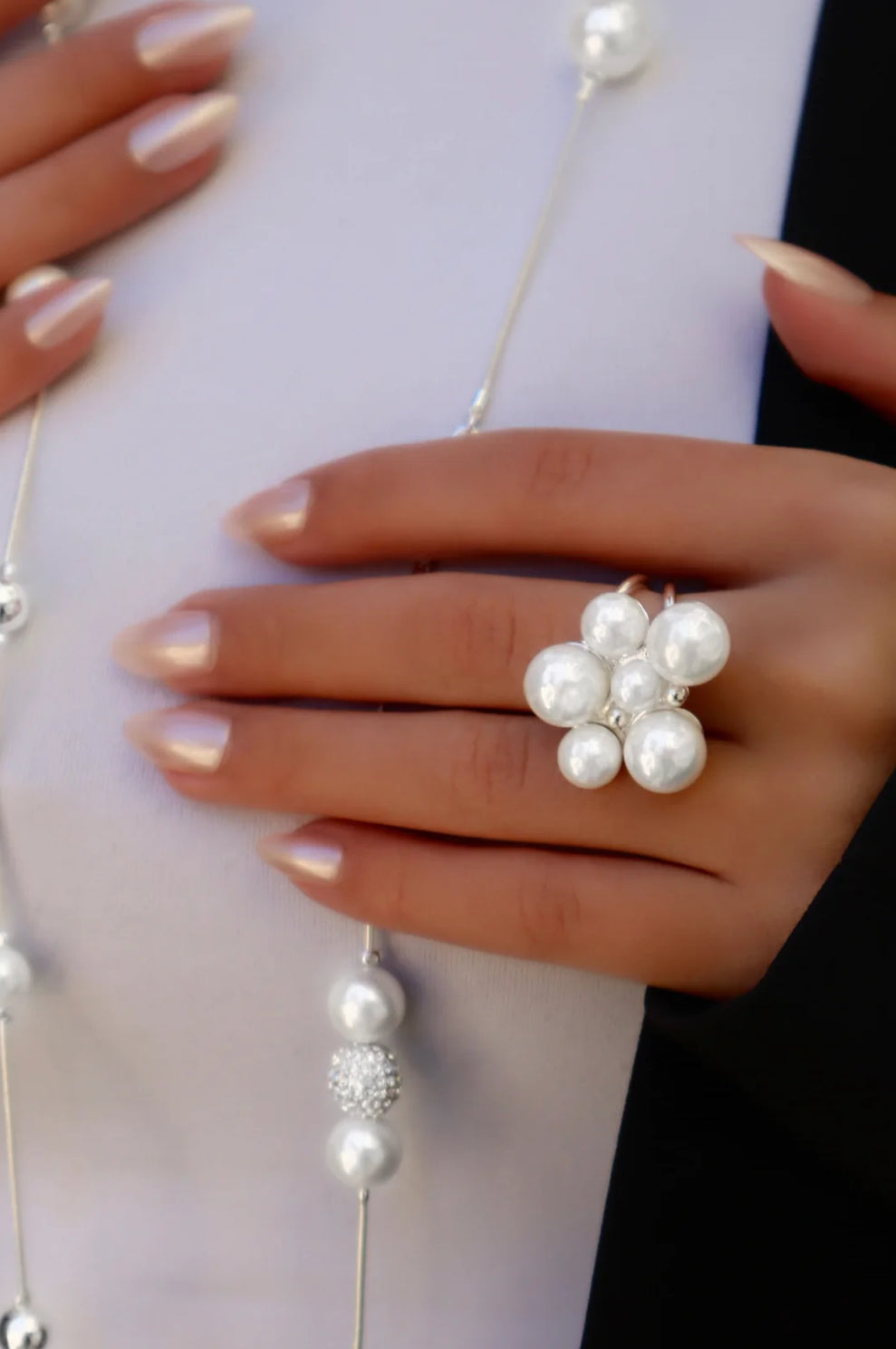 Berry pearl maxi ring - silver
