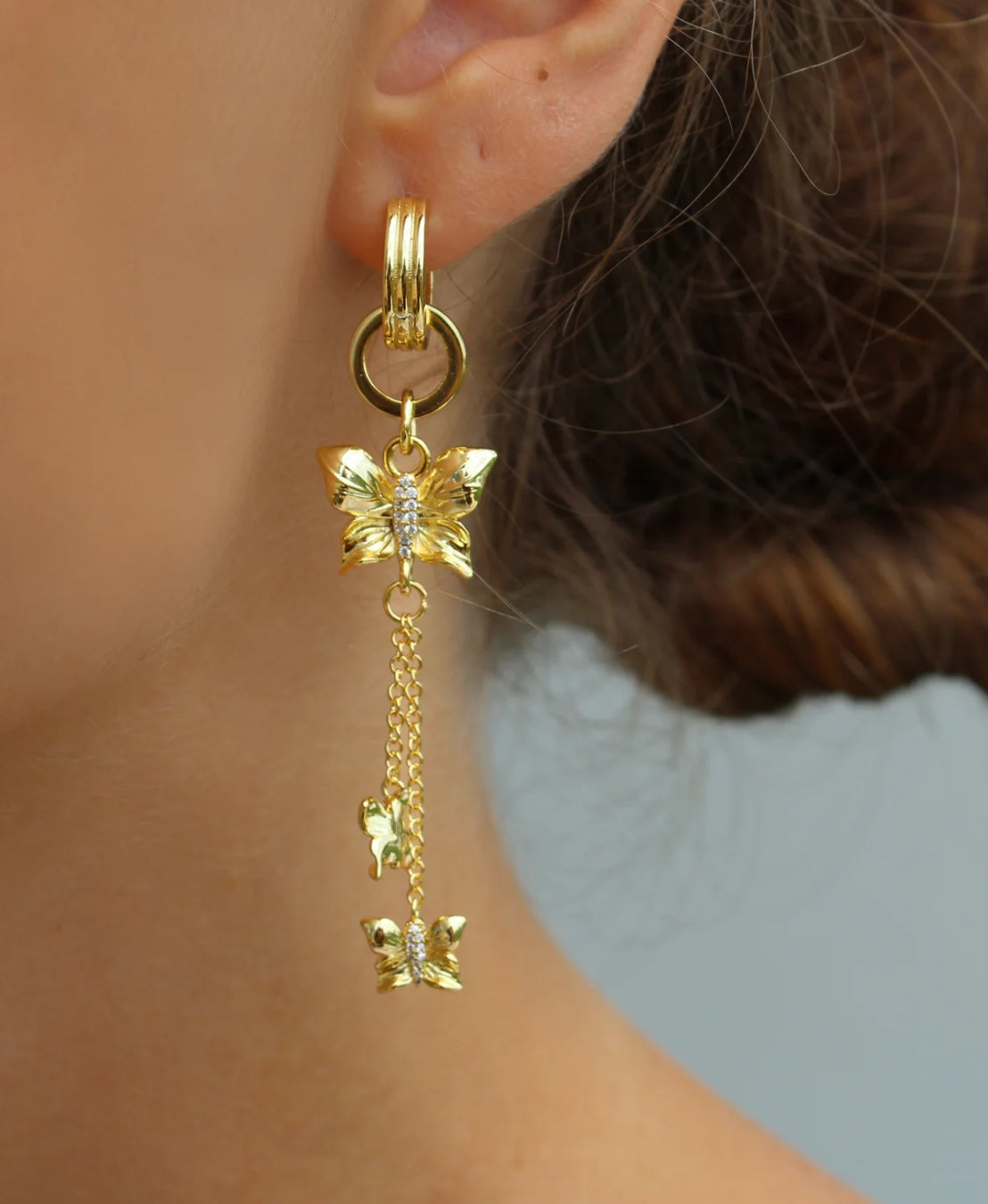 Papillon crystal multi earrings- guld
