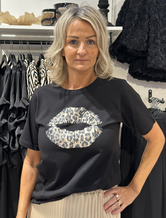 T-shirt med läppar svart