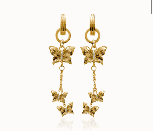 Papillon crystal multi earrings- guld
