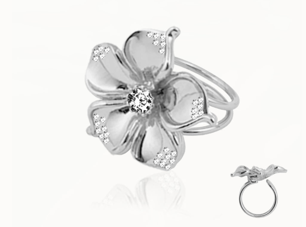 La fleur crystal ring - silver