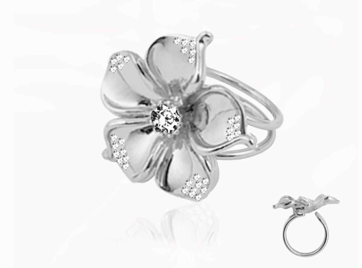 La fleur crystal ring - silver