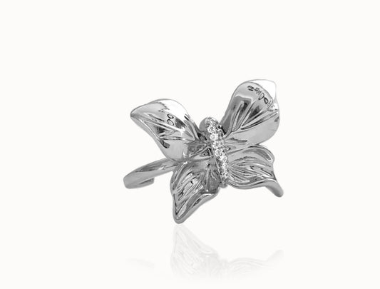 Papillon crystal ring - silver