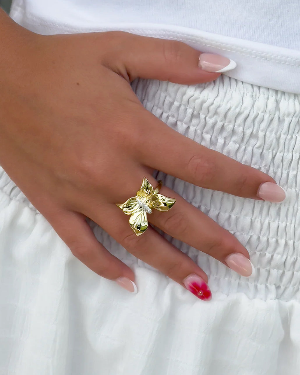 Papillon crystal ring - guld