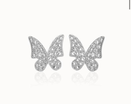 Butterfly sparkle big earrings - silver