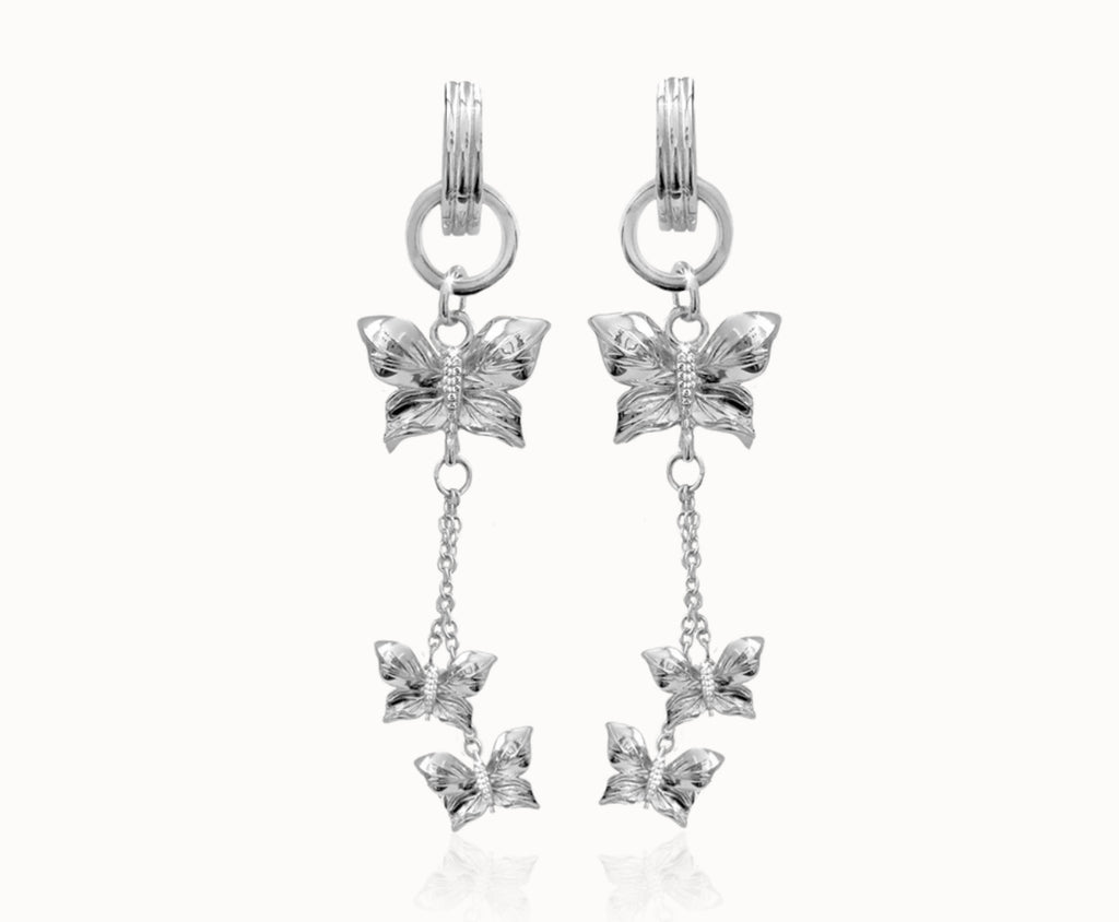 Papillon crystal multi earrings- silver