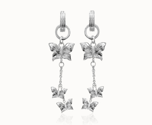 Papillon crystal multi earrings- silver