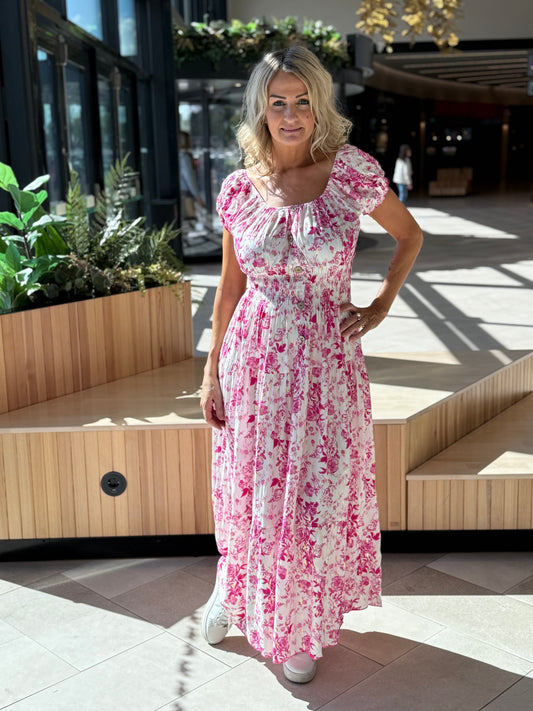 Smock klänning med knappar rosa