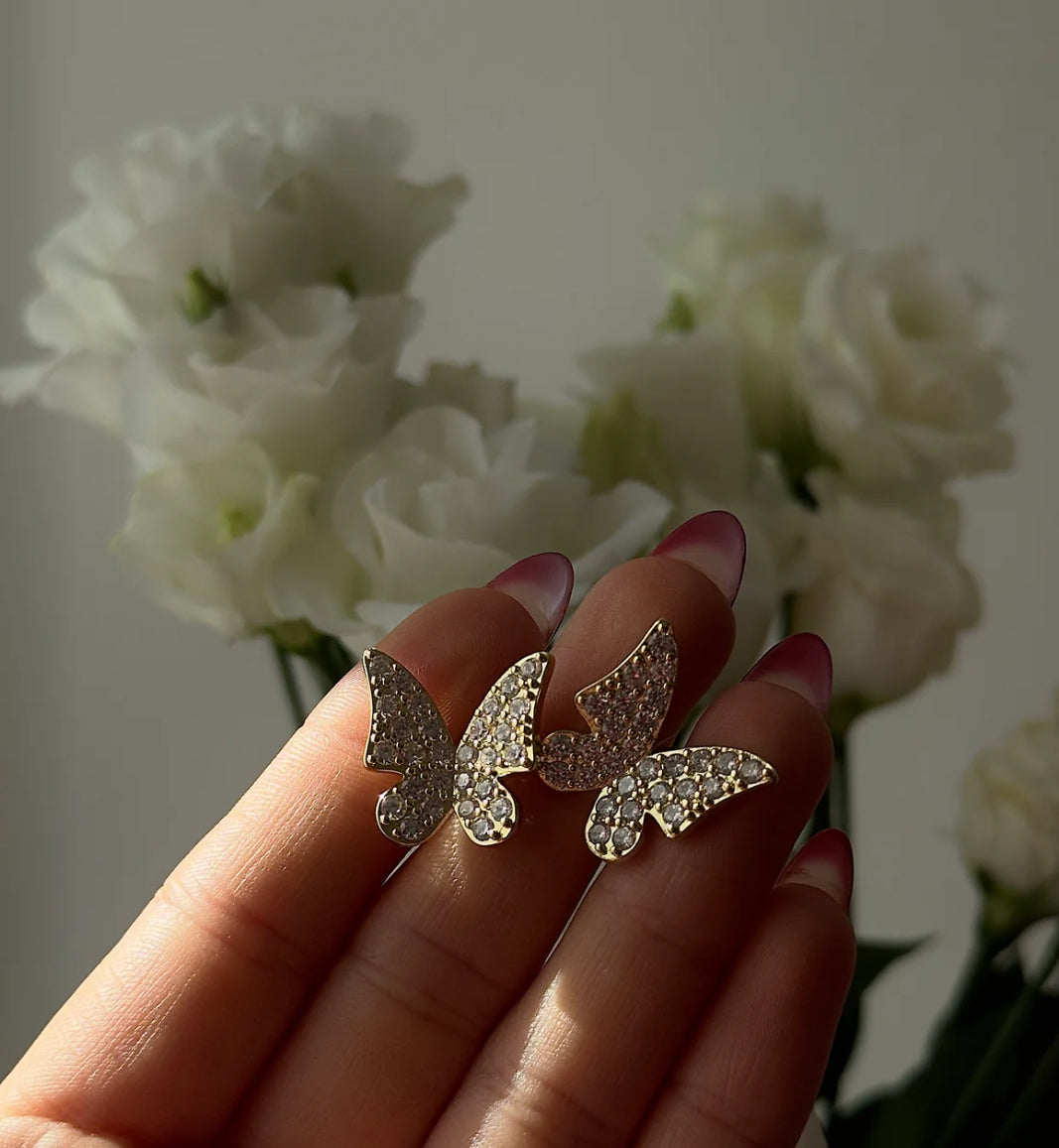 Butterfly sparkle big earrings - guld