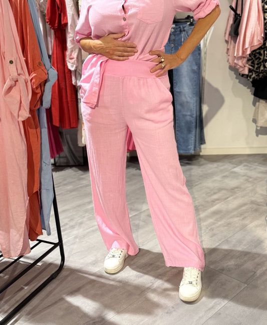 Anette linne byxa hot pink