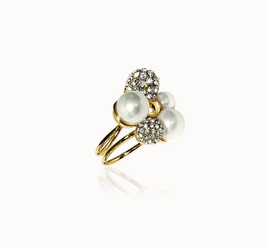 Berry pearl crystal ring - guld