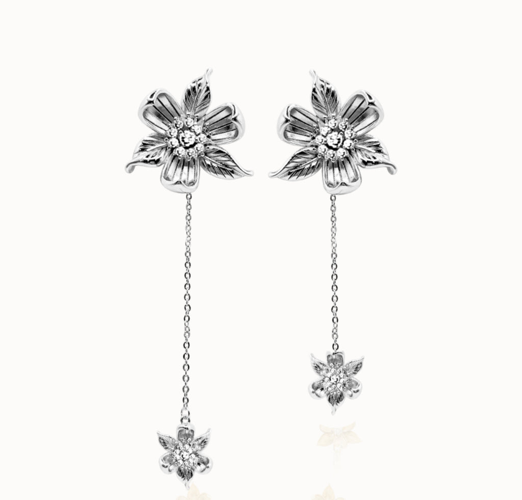 Sakura hanging earring - silver