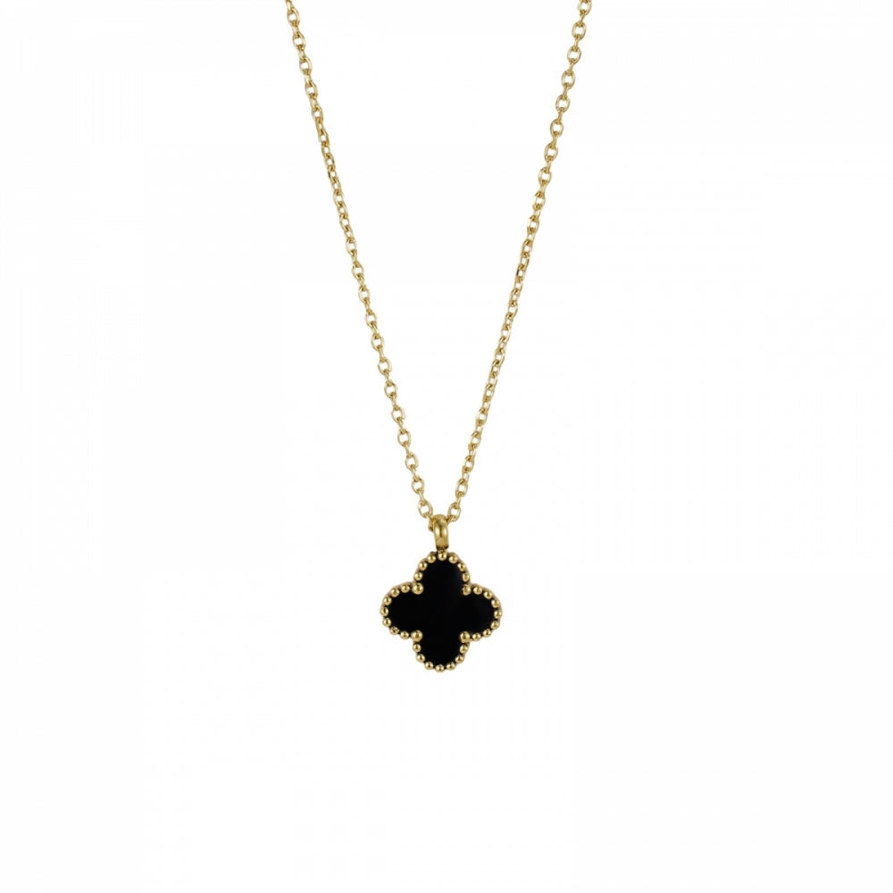 CLOVER ENAMEL NECKLACE BLACK/GOLD
