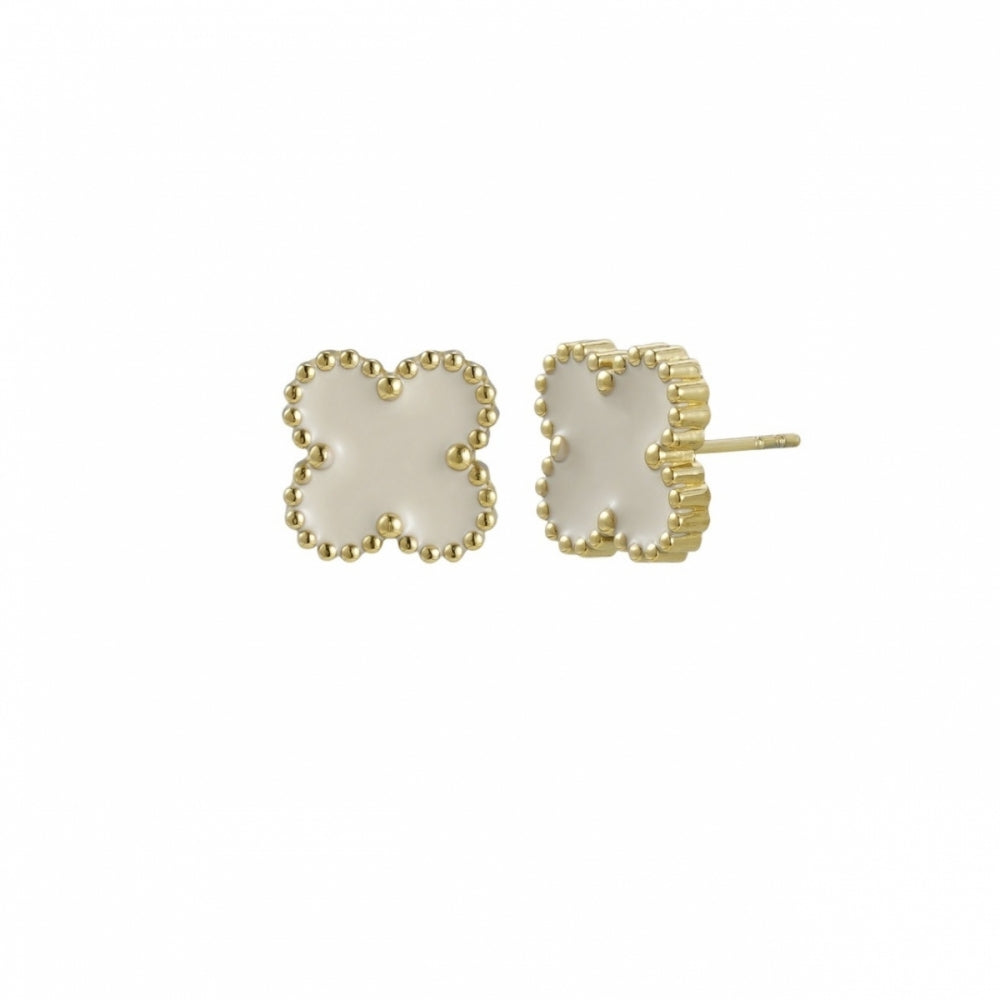 CLOVER ENAMEL EARRING IVORY/GOLD
