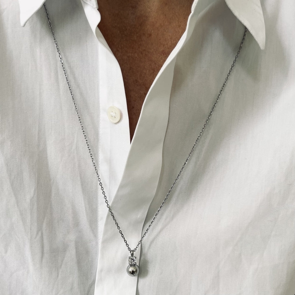 STELLA BEAD LONG NECKLACE SILVER