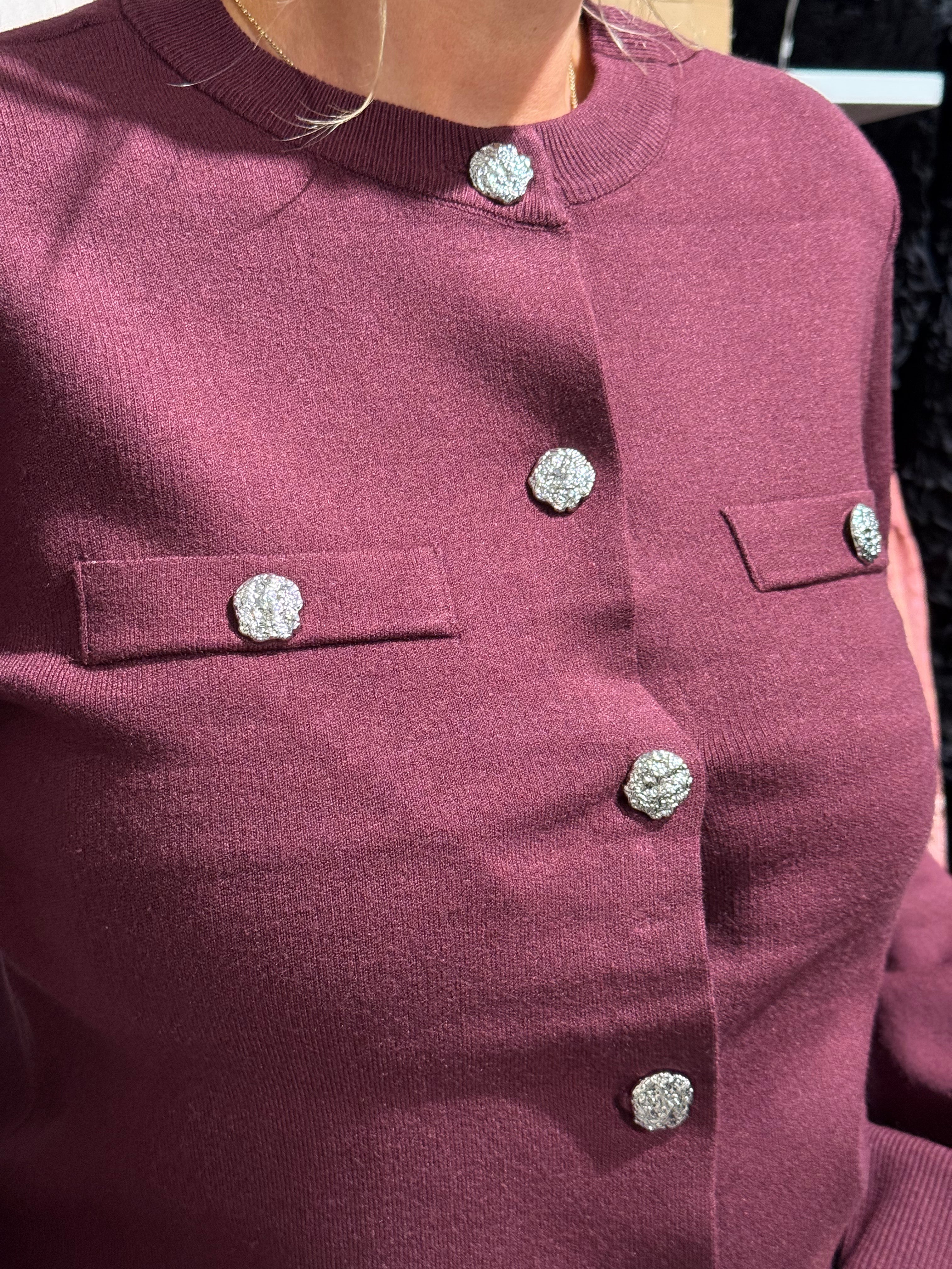 YASpimi ls knit cardigan - wine