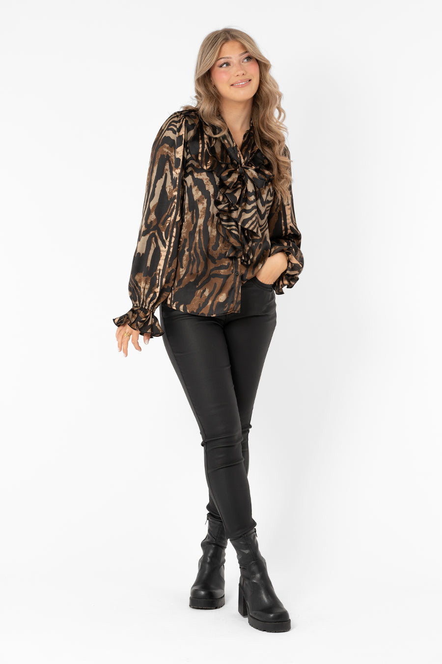 CHIARA BLOUSE DARK CHOCOLATE/BLACK/SAND