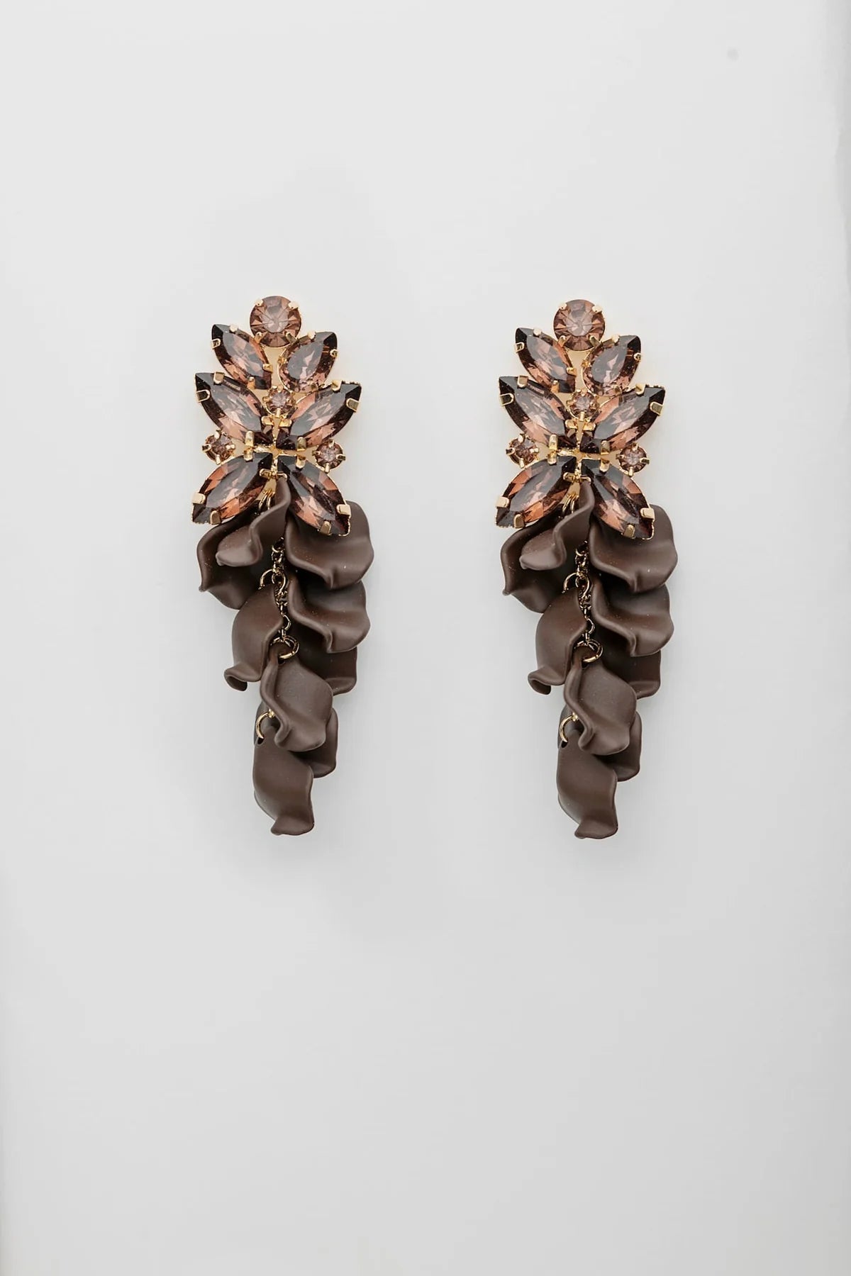 LEAF BIG STONE EARRINGS BROWN