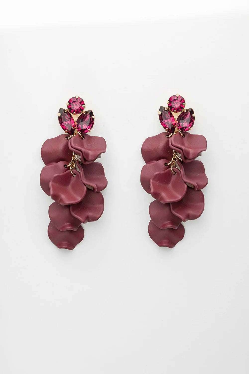 LEAF STONE EARRINGS BURGENDY