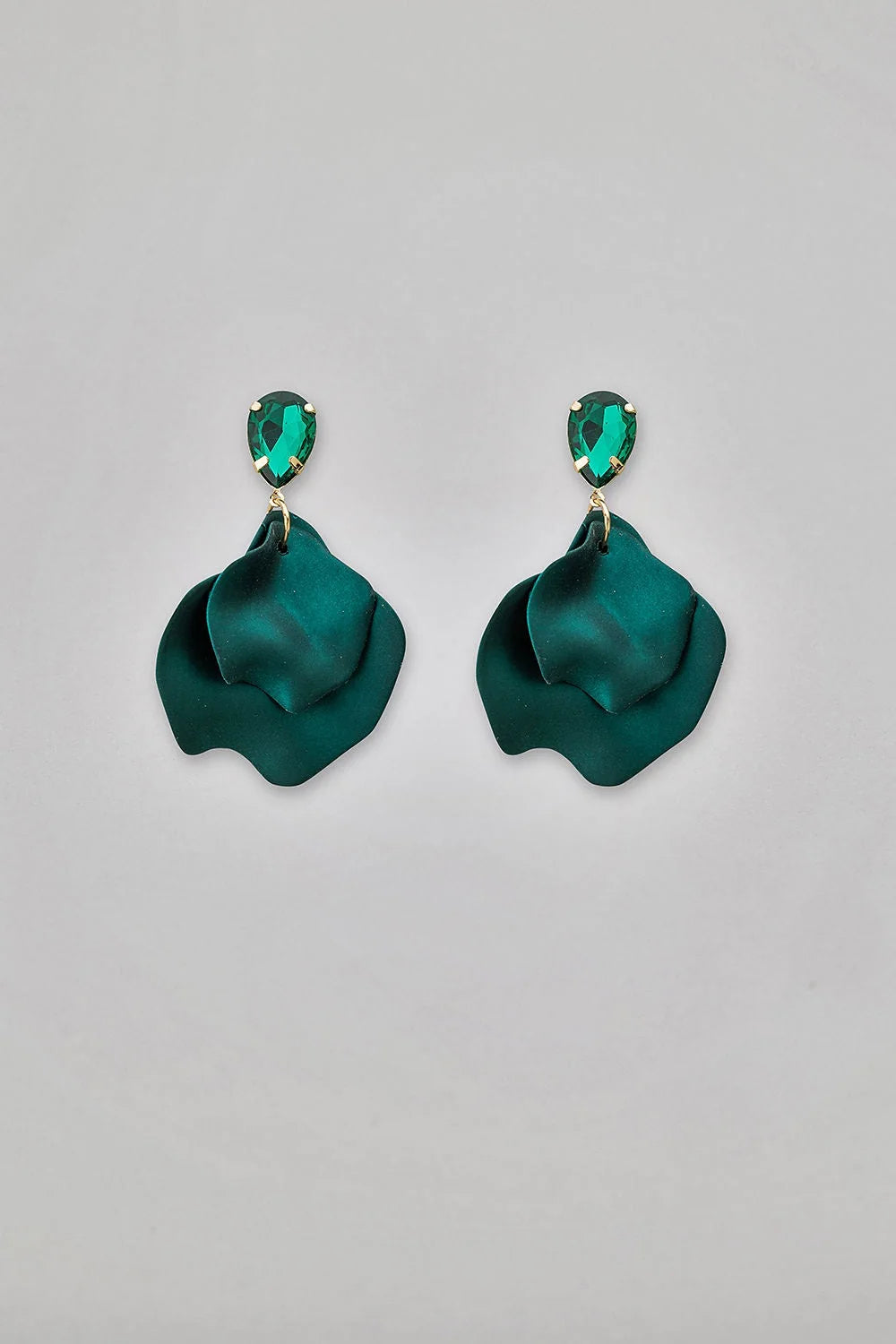 LEAF EARRINGS CZ DARK GREEN METALLIC